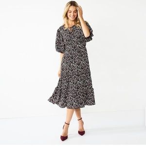 Draper James Elbow Sleeve Midi Dress Black Multi